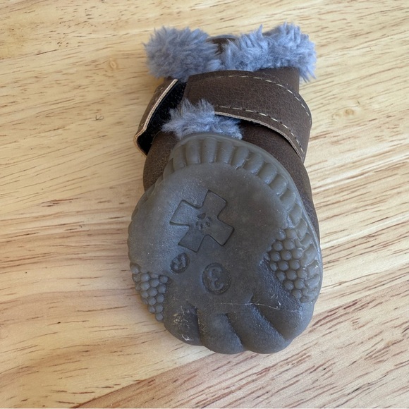 Brown Dog Boots with Gray Fur Trim - Picture 5 of 11